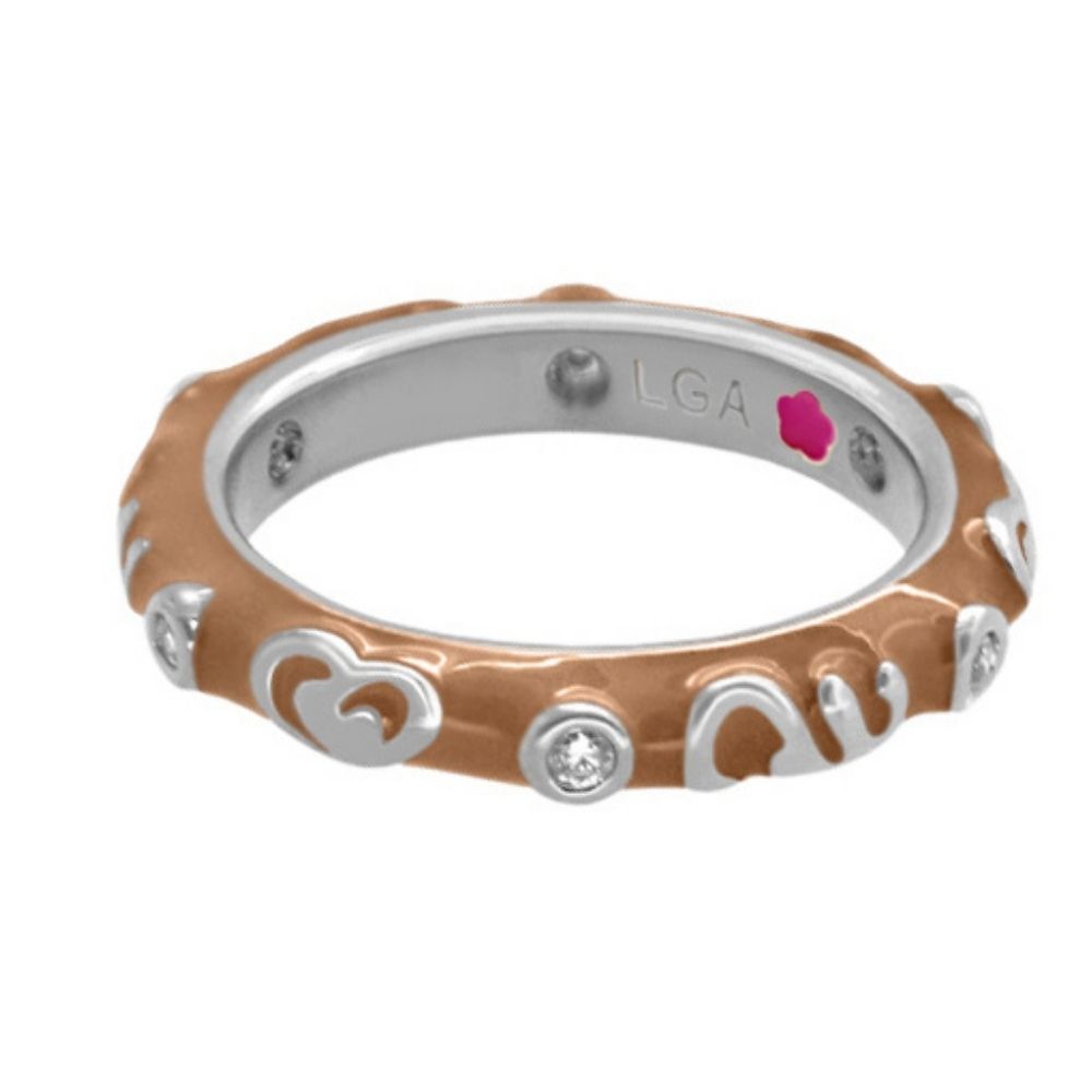 Stackable Desire Ring — Heart & Swirl Band, rose gold with silver hearts and crystals, LGA stamp on Tampa Home & Garden Store