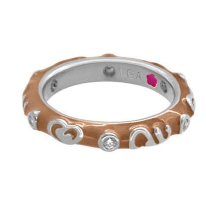 Stackable Desire Ring — Heart & Swirl Band, rose gold with silver hearts and crystals, LGA stamp on Tampa Home & Garden Store