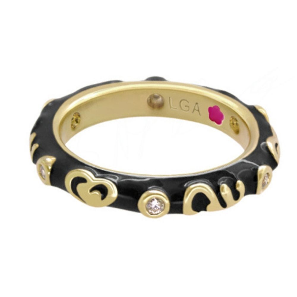 Stackable Desire Ring — Heart & Swirl Band, black enamel with gold hearts, Lauren G Adams ring on Tampa Home & Garden Store