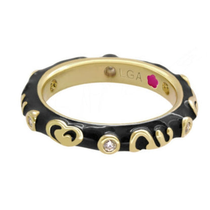Stackable Desire Ring — Heart & Swirl Band, black enamel with gold hearts, Lauren G Adams ring on Tampa Home & Garden Store