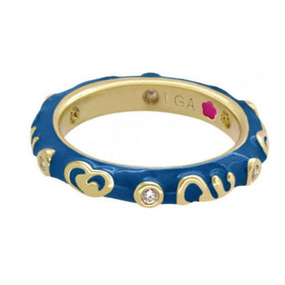 Stackable Desire Ring blue enamel with gold-tone hearts and crystal by Lauren G Adams on Tampa Home & Garden Store