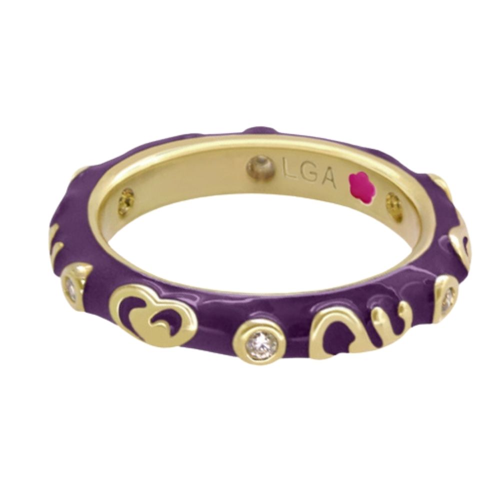 Stackable Desire Ring Heart & Swirl Band purple enamel with crystal accents, Lauren G Adams on Tampa Home & Garden Store