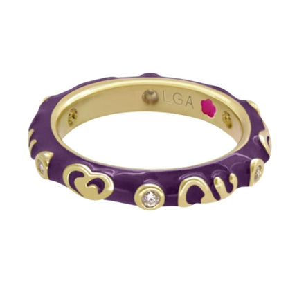 Stackable Desire Ring Heart & Swirl Band purple enamel with crystal accents, Lauren G Adams on Tampa Home & Garden Store