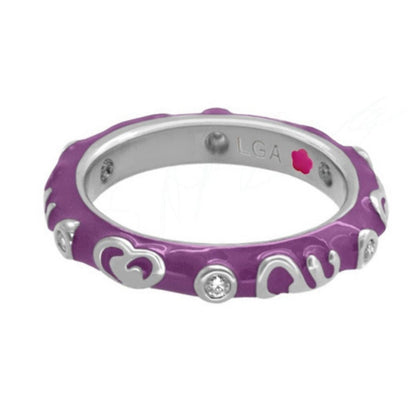 Stackable Desire Ring — Heart & Swirl, purple enamel with silver hearts and crystal LGA on Tampa Home & Garden Store