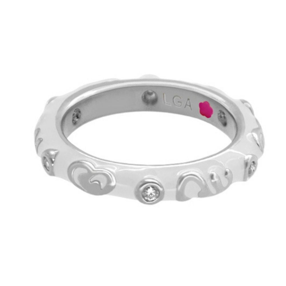 Stackable Desire Ring — Heart & Swirl Band, silver tone with crystal accents, LGA on Tampa Home & Garden Store
