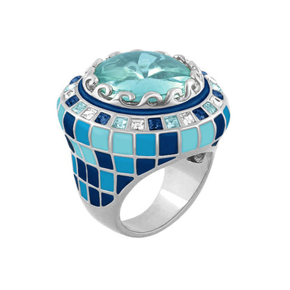 Sundial ring by Lauren G Adams, a cocktail ring with aqua centerpiece and blue mosaic band on Tampa Home & Garden Store