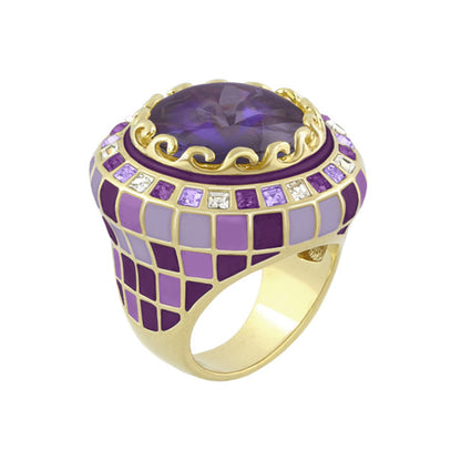 Sundial ring by Lauren G Adams gold-tone cocktail ring with purple center gem and mosaic on Tampa Home & Garden Store
