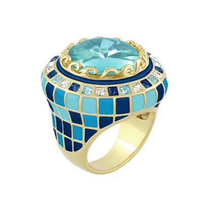 Sundial ring, Lauren G Adams: gold cocktail ring with teal centerpiece and blue mosaic band on Tampa Home & Garden Store