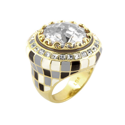 Sundial ring by Lauren G Adams, gold-tone cocktail ring with central crystal and mosaic band on Tampa Home & Garden Store
