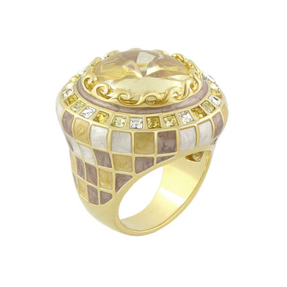 Sundial ring gold cocktail ring with mosaic inlay and yellow centerpiece by Lauren G Adams on Tampa Home & Garden Store