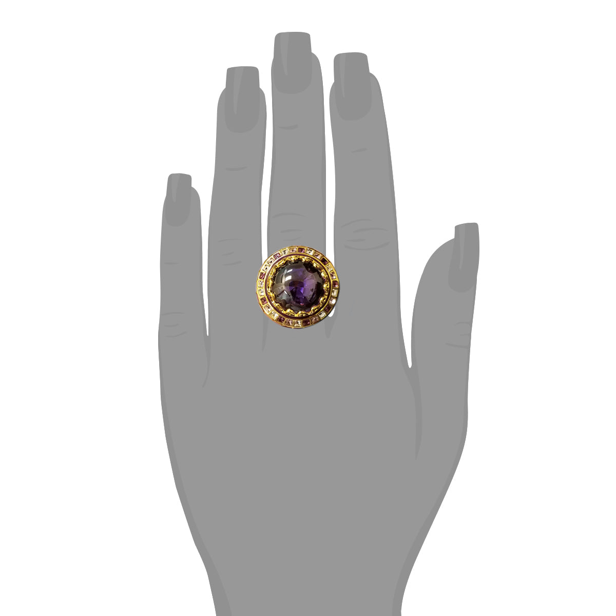 Sundial cocktail ring by Lauren G Adams with purple amethyst center stone and gold halo on Tampa Home & Garden Store