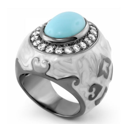 The Eilat Cocktail Ring by Lauren G Adams, turquoise cabochon with diamond halo on silver band on Tampa Home & Garden Store