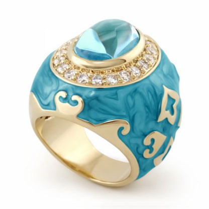 The Eilat Cocktail Ring by Lauren G Adams, turquoise enamel with blue center stone on Tampa Home & Garden Store