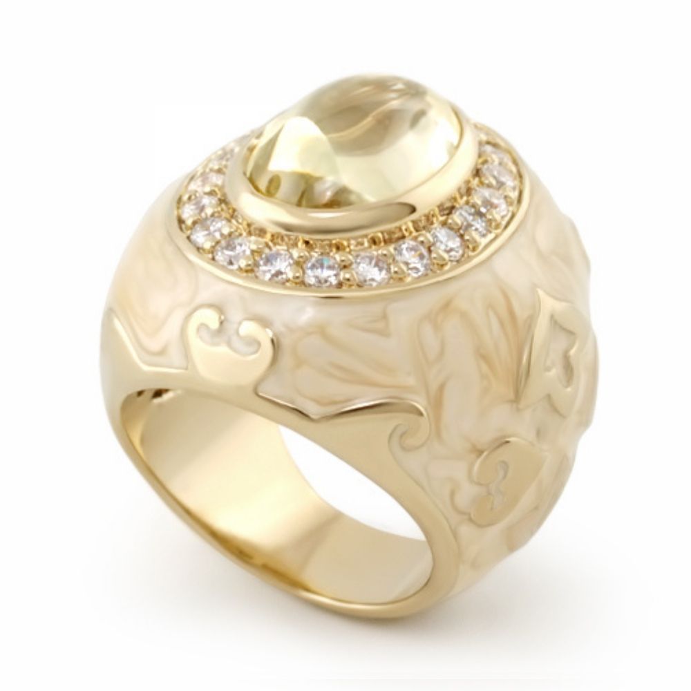 The Eilat Cocktail Ring by Lauren G Adams, gold-tone ring with diamond bezel on Tampa Home & Garden Store