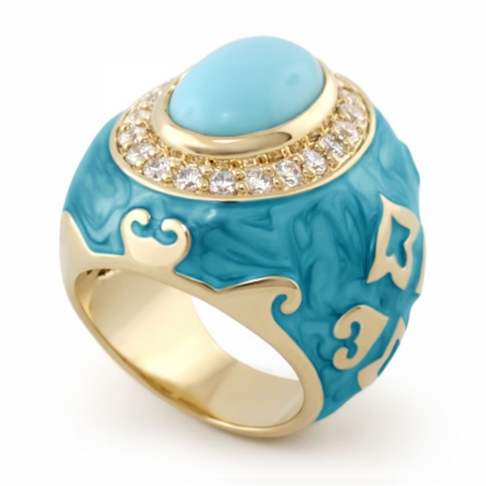 The Eilat Cocktail Ring by Lauren G Adams with turquoise enamel, crystal halo, gold-tone band on Tampa Home & Garden Store