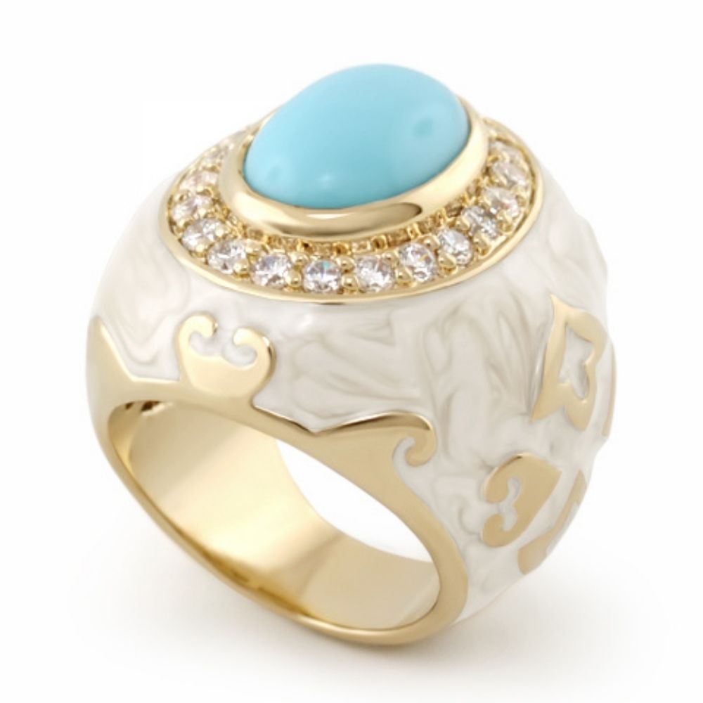 The Eilat Cocktail Ring, Lauren G Adams gold-tone with turquoise cabochon and diamond halo on Tampa Home & Garden Store