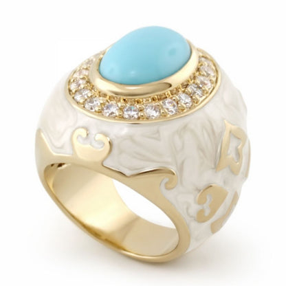 The Eilat Cocktail Ring, Lauren G Adams gold-tone with turquoise cabochon and diamond halo on Tampa Home & Garden Store