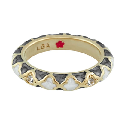 Stackable Fiesta Ring Quatrefoil gold-tone band with black white enamel Lauren G Adams on Tampa Home & Garden Store