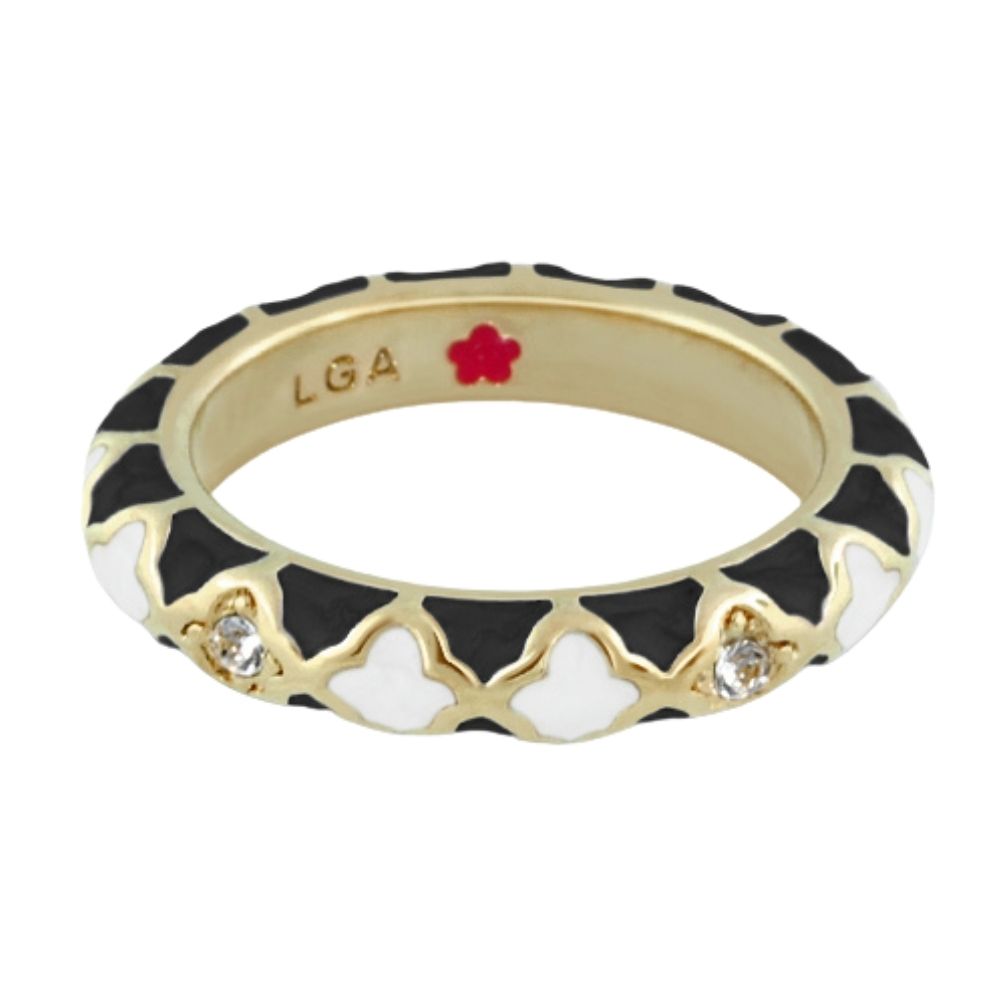 Stackable Ring Fiesta Gold tone with black and white enamel and crystals by Lauren G Adams on Tampa Home & Garden Store