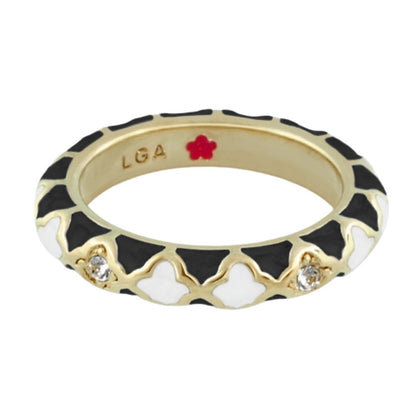Stackable Ring Fiesta Gold tone with black and white enamel and crystals by Lauren G Adams on Tampa Home & Garden Store