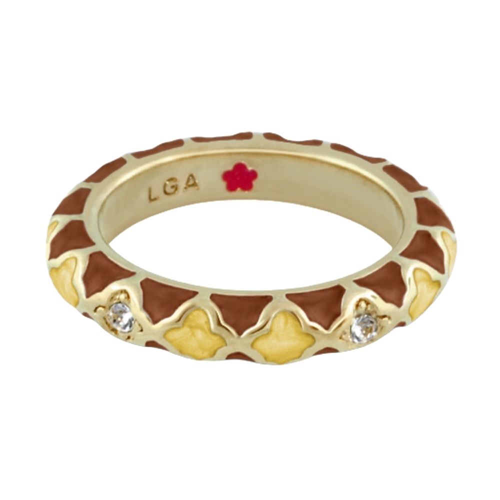 Stackable Fiesta Ring - Quatrefoil Inlay, gold-tone with brown enamel, Lauren G Adams on Tampa Home & Garden Store