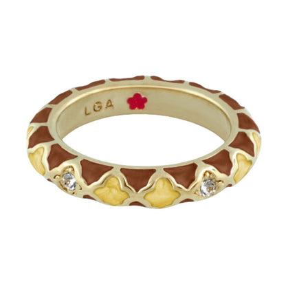 Stackable Fiesta Ring - Quatrefoil Inlay, gold-tone with brown enamel, Lauren G Adams on Tampa Home & Garden Store