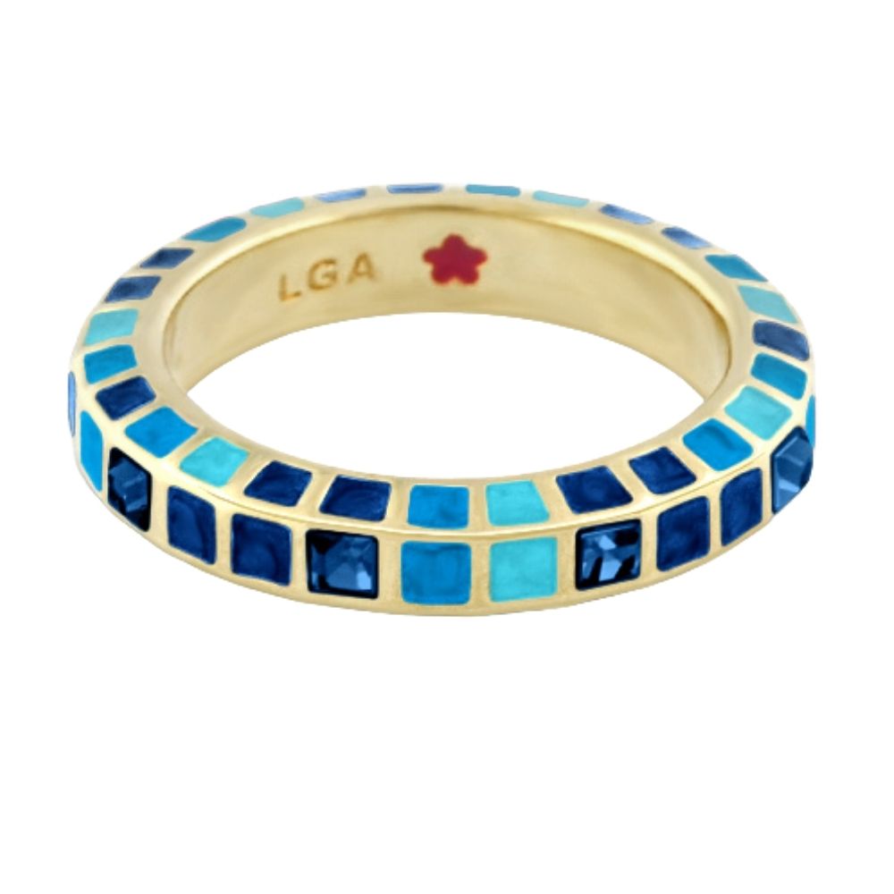 Stackable Fiesta Ring — Crystal Checkerboard in gold with blue mosaic tiles by Lauren G Adams on Tampa Home & Garden Store