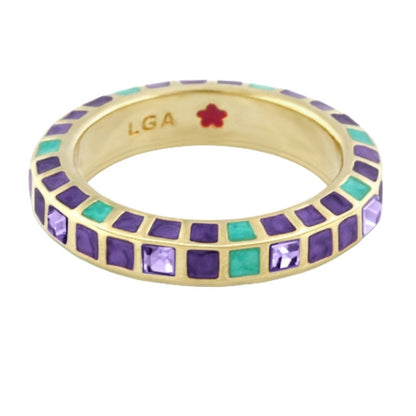Stackable Fiesta Ring Crystal Checkerboard gold band with purple mosaic tiles by Lauren G Adams on Tampa Home & Garden Store