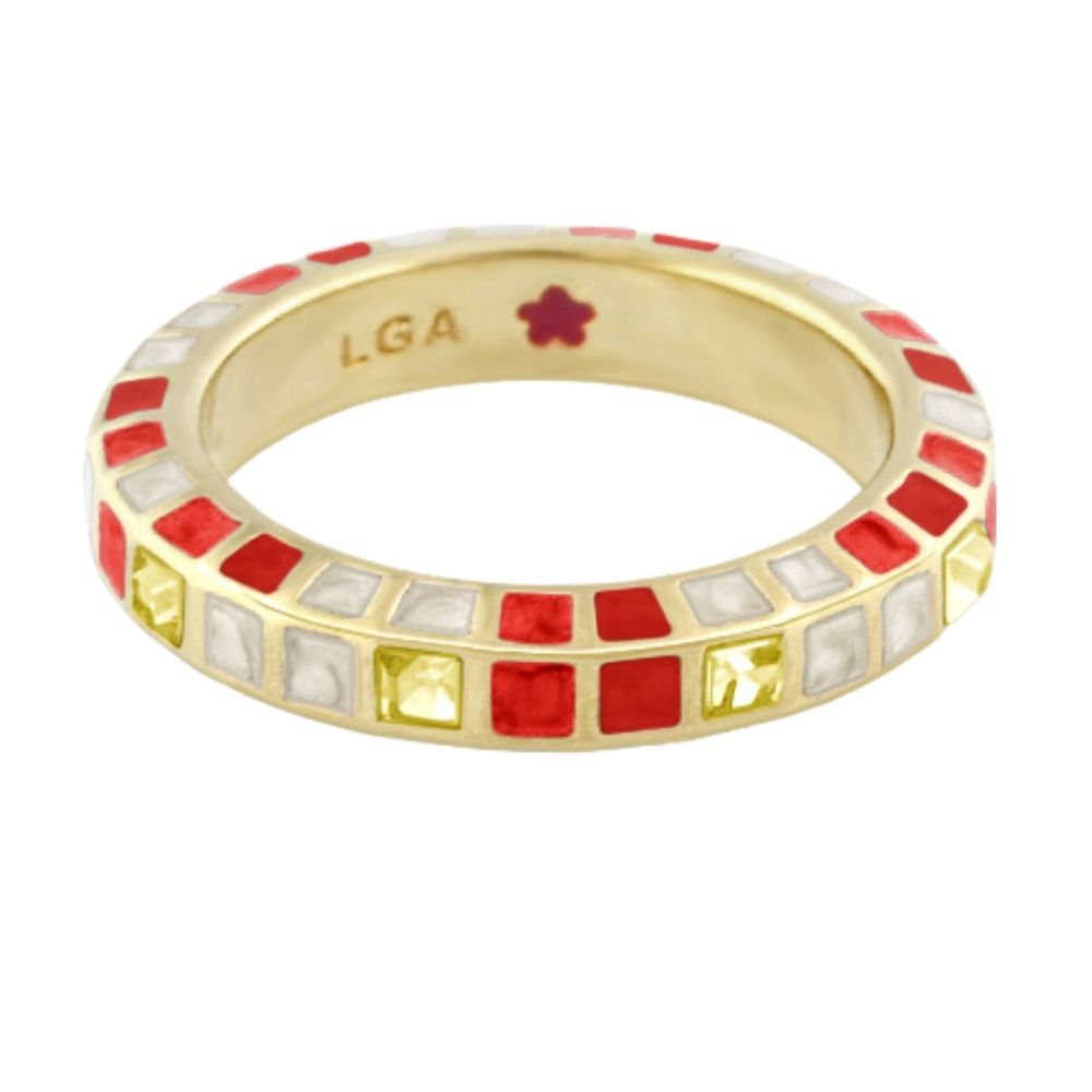 Stackable Fiesta Ring — Crystal Checkerboard gold with red stones by Lauren G Adams LGA on Tampa Home & Garden Store