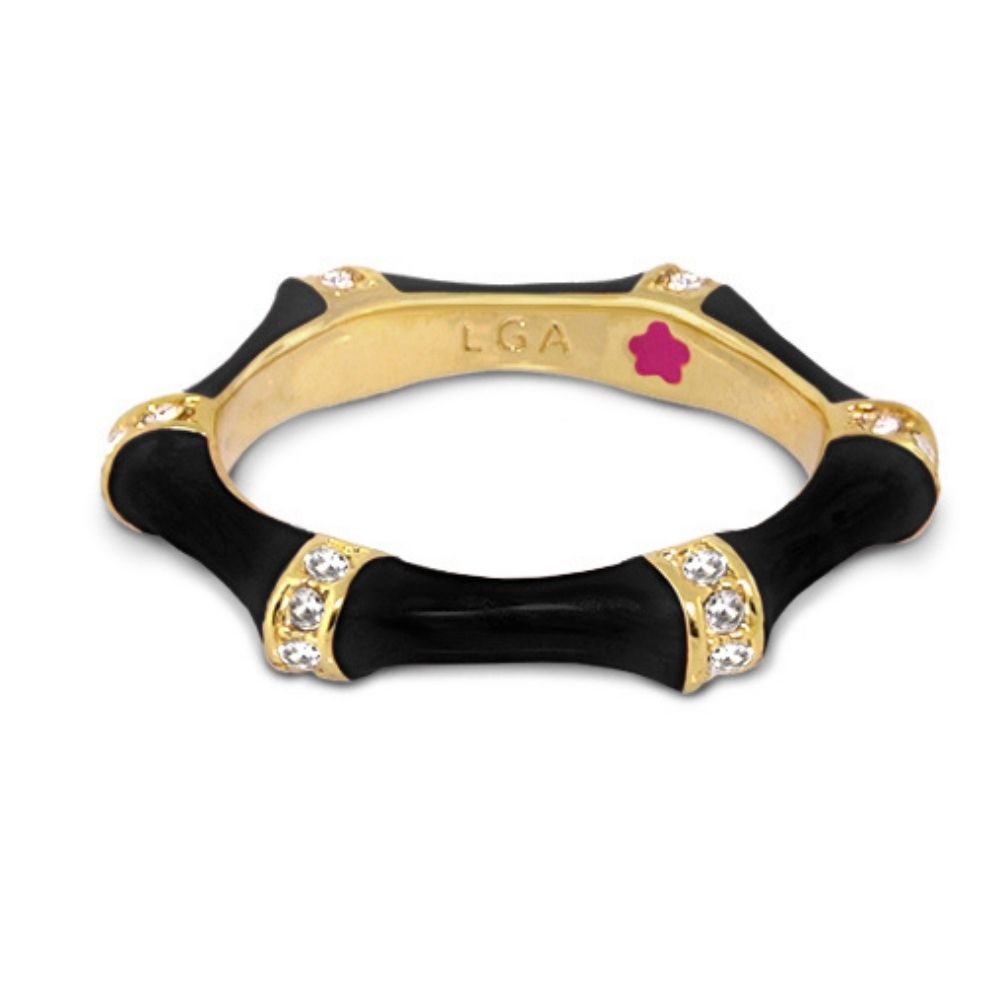 Bamboo Stackable Ring black enamel with gold-tone accents and crystals Lauren G Adams on Tampa Home & Garden Store