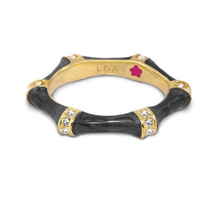 Bamboo Stackable Ring by Lauren G Adams, black bamboo with gold-tone crystal accents on Tampa Home & Garden Store