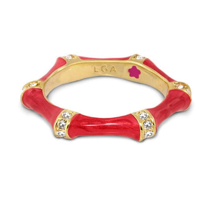 Bamboo Stackable Ring red bamboo band with gold-tone accents and crystals by LGA on Tampa Home & Garden Store