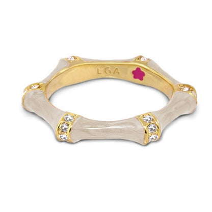 Bamboo Stackable Ring, Lauren G Adams, two-tone gold and ivory bamboo with diamond accents on Tampa Home & Garden Store