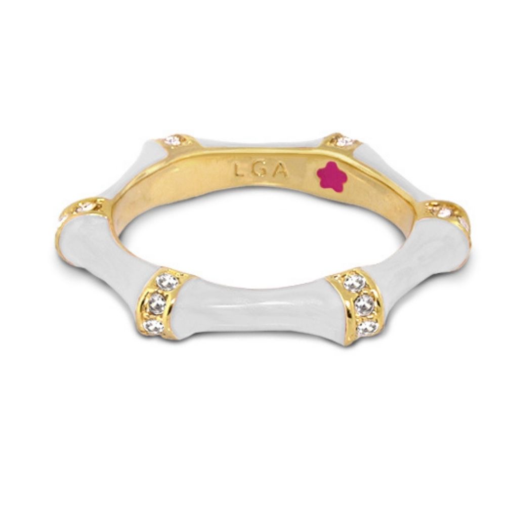 Stackable Bamboo Ring by Lauren G Adams, ceramic bamboo with gold caps and crystals LGA inside on Tampa Home & Garden Store