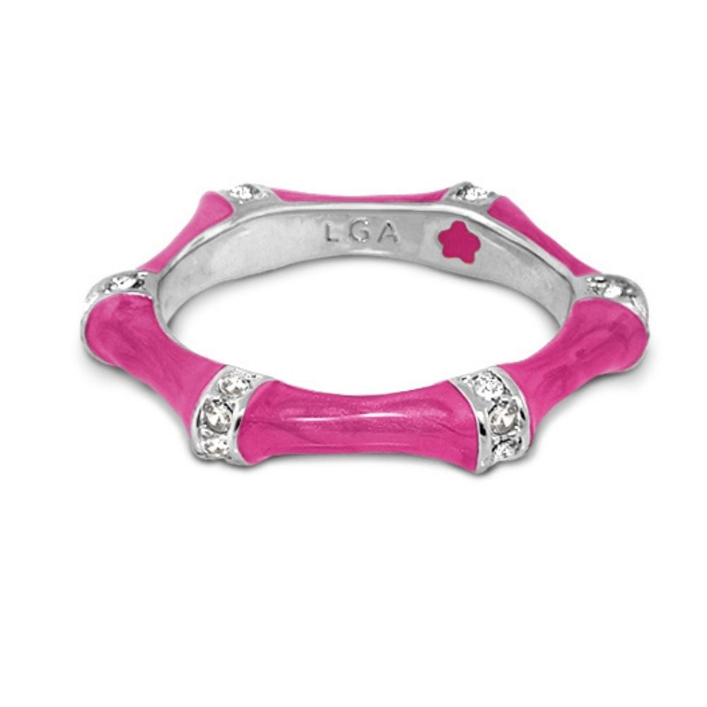 Bamboo Stackable Ring pink enamel segments with crystal accents, Lauren G Adams LGA inner stamp on Tampa Home & Garden Store
