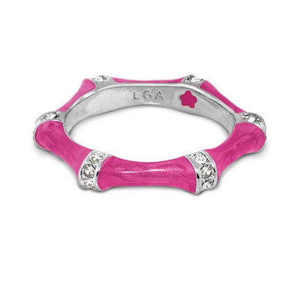 Bamboo Stackable Ring pink enamel segments with crystal accents, Lauren G Adams LGA inner stamp on Tampa Home & Garden Store