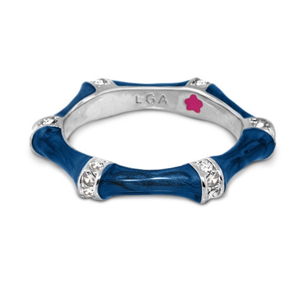 Bamboo Stackable Ring blue bamboo-design band with crystal accents by Lauren G Adams on Tampa Home & Garden Store
