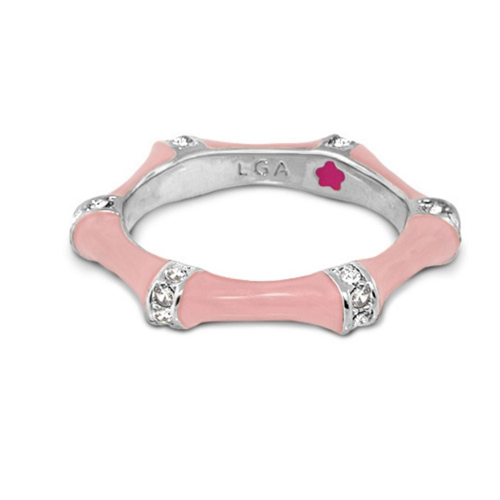 Bamboo Stackable Ring by Lauren G Adams, pink enamel with crystal-set silver bands on Tampa Home & Garden Store