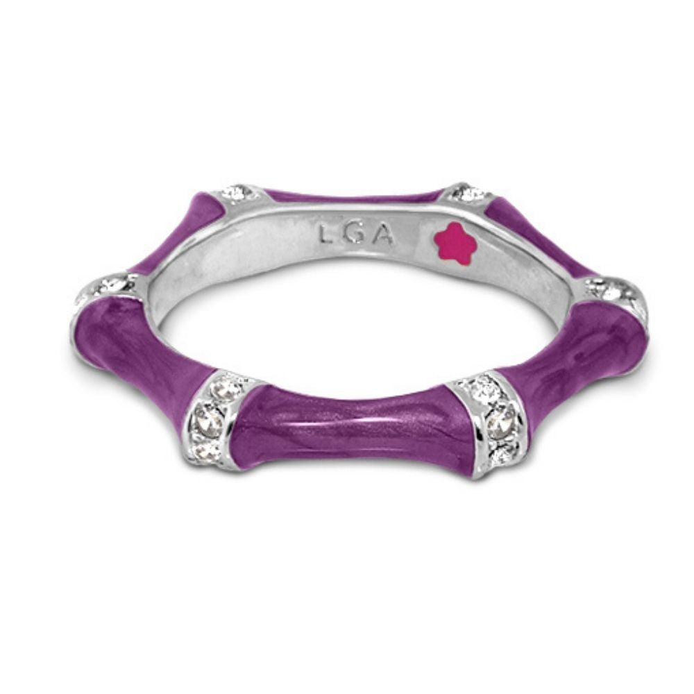 Bamboo Stackable Ring purple enamel segments with crystal accents by LGA on Tampa Home & Garden Store