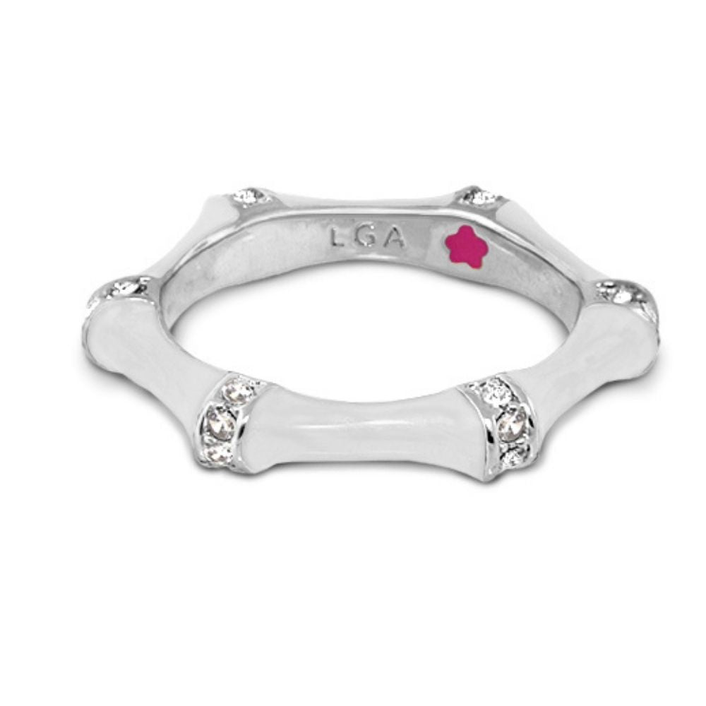 Bamboo Stackable Ring by Lauren G Adams, silver-tone band with crystal bamboo segments on Tampa Home & Garden Store