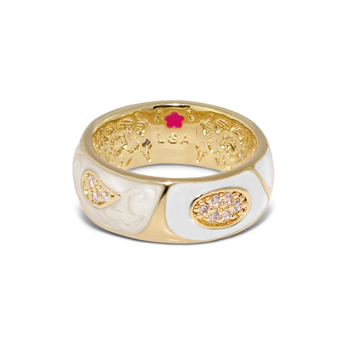 Band ring Butterfly World Pavé Leaf by Lauren G Adams gold with pink pavé accents on Tampa Store on Tampa Home & Garden Store