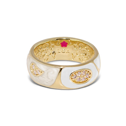 Band ring Butterfly World Pavé Leaf by Lauren G Adams gold with pink pavé accents on Tampa Store on Tampa Home & Garden Store