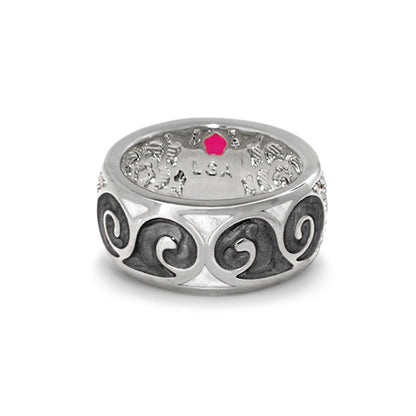 Band Ring Butterfly World Swirl by Lauren G Adams, silver band with black swirl enamel on Tampa Home & Garden Store