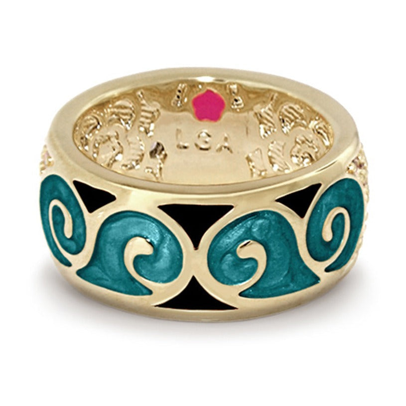 Butterfly World Band Ring Swirl gold-tone with teal enamel swirls by Lauren G Adams on Tampa Home & Garden Store