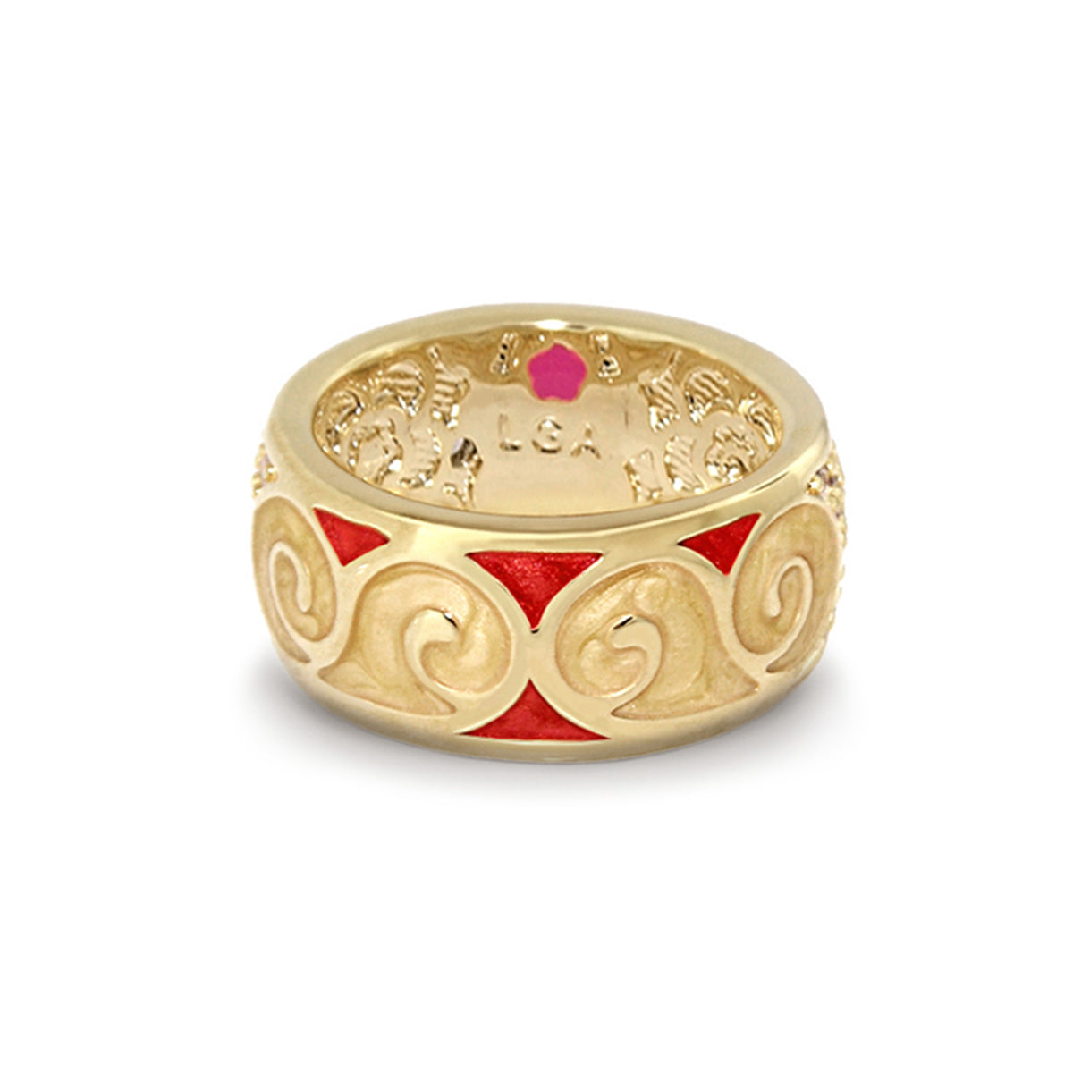 Butterfly World Band Ring Swirl, gold tone with red enamel triangles, by Lauren G Adams on Tampa Home & Garden Store