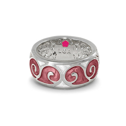 Band Ring Butterfly World Swirl by Lauren G Adams, wide silver band with pink enamel swirls on Tampa Home & Garden Store