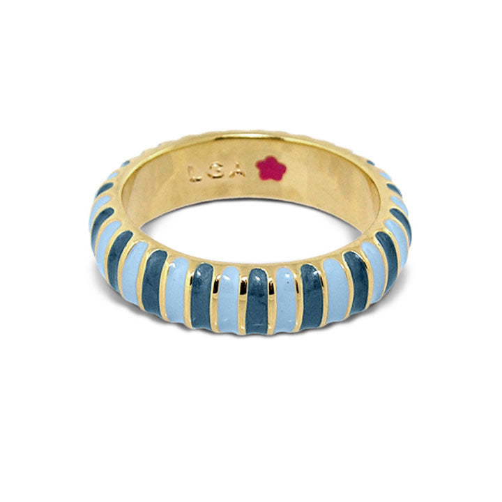 Laguna Links ring, gold-tone stackable ring with blue enamel links by Lauren G Adams on Tampa Home & Garden Store