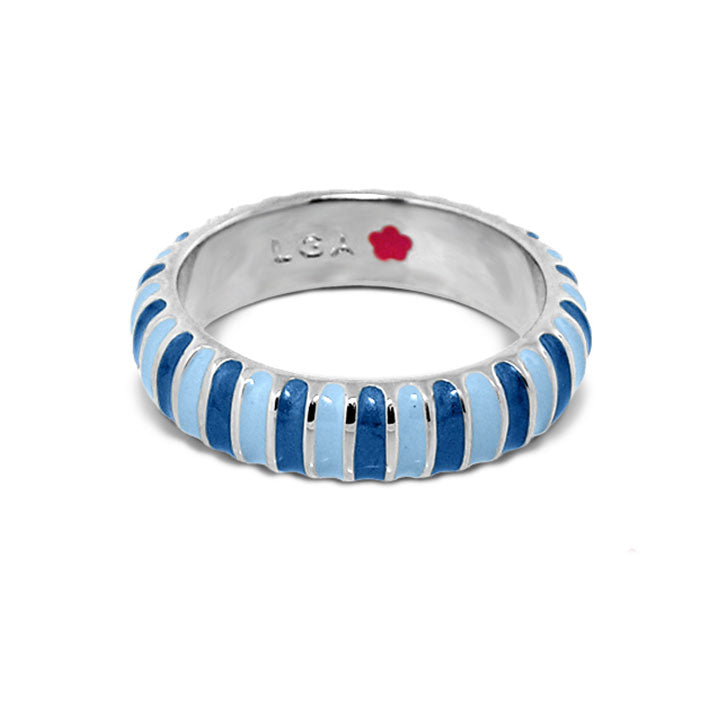 Laguna Links ring, blue enamel stackable on silver band by Lauren G Adams on Tampa Home & Garden Store