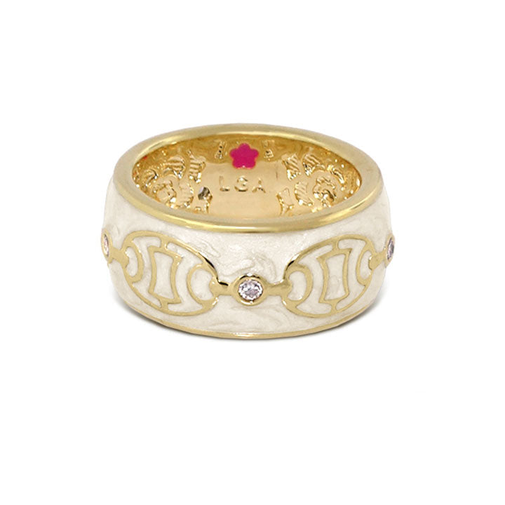 Laguna Links Band Ring by Lauren G Adams, two-tone gold and silver with interlocking motif on Tampa Home & Garden Store