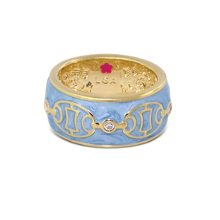 Laguna Links Band Ring by Lauren G Adams in blue enamel with gold-tone linked motif and gemstone on Tampa Home & Garden Store
